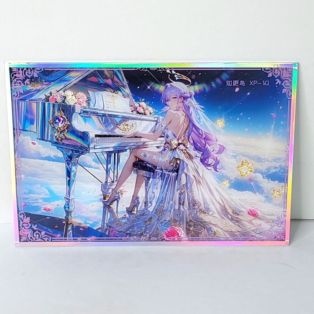 Robin Piano Pink Glitter Waifu Card Anime Girl Wall Art Oversized Board A5